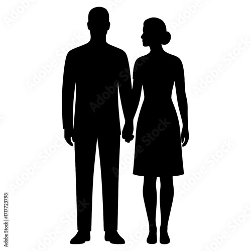 A man and woman are holding hands in a silhouette. Concept of unity and togetherness. Vector silhouette.