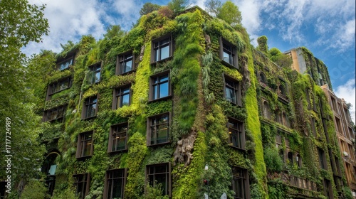 Wallpaper Mural Green Building Facade Covered in Lush Vertical Garden with Trees and Plants Living Wall Architecture Torontodigital.ca
