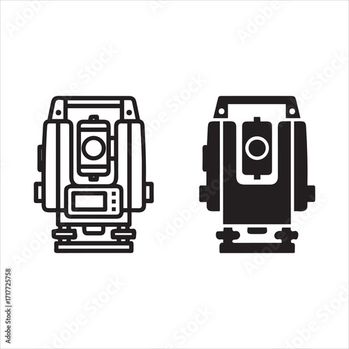Modern surveying equipment total station icons for construction and engineering projects
