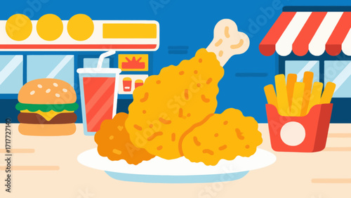 Fried chicken fast food, hand-drawn vector illustrations