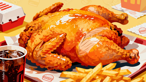 Fried chicken fast food, hand-drawn vector illustrations