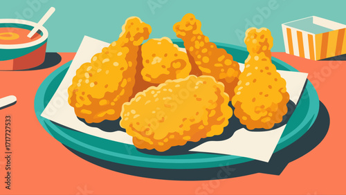 Fried chicken fast food, hand-drawn vector illustrations