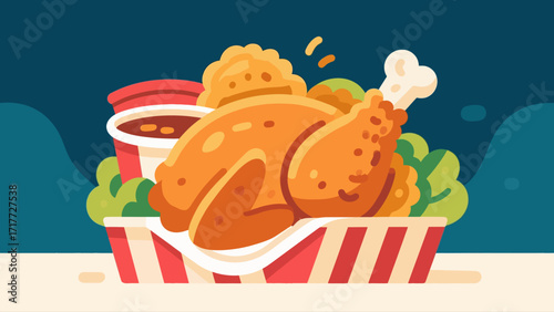 Fried chicken fast food, hand-drawn vector illustrations