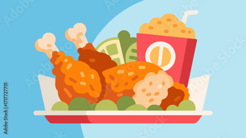 Fried chicken fast food, hand-drawn vector illustrations
