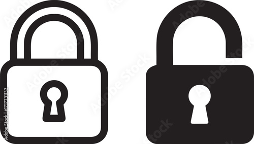 Two padlock icons one outlined one solid security symbol for protection and access
