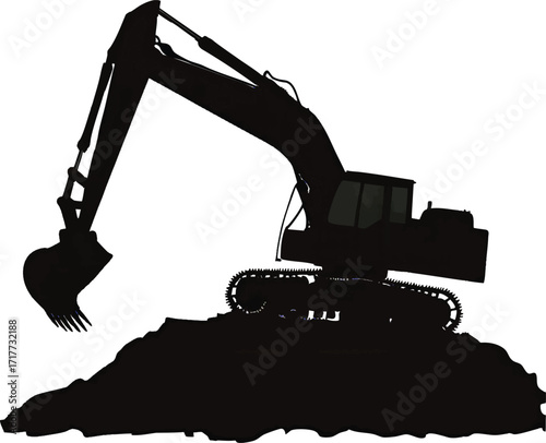 Silhouette of an Excavator on a Pile of Dirt with Transparent Background digger construction