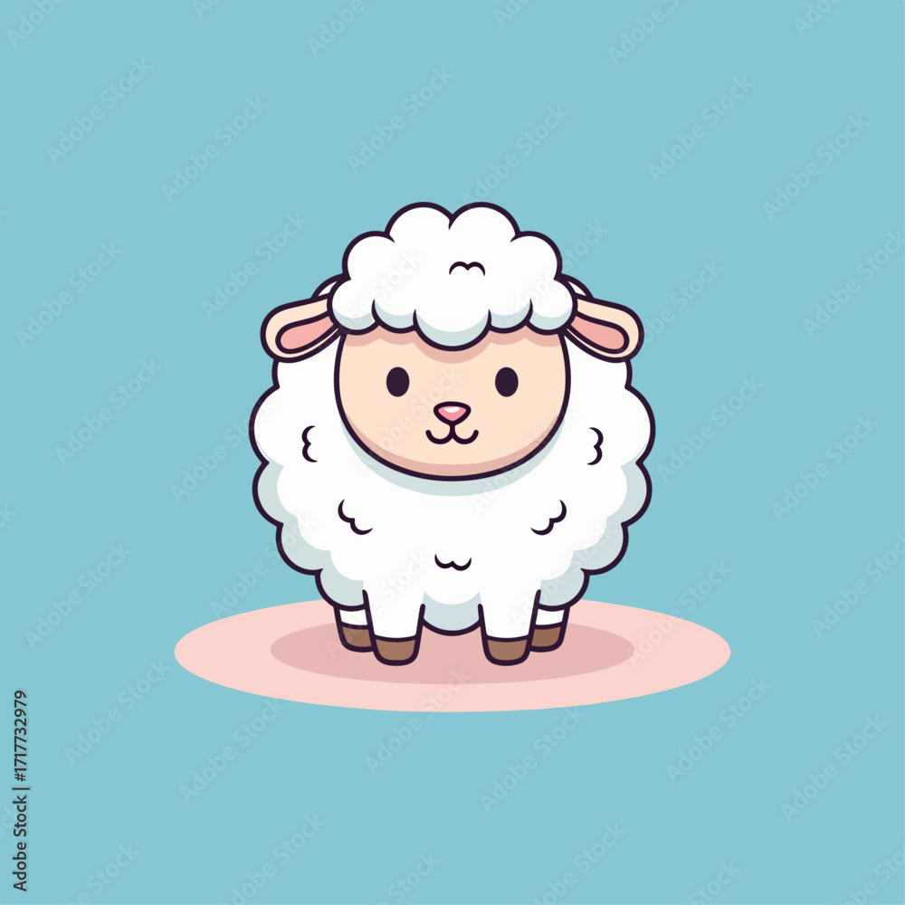 Obraz premium Adorable cartoon lamb character in soft pastel colors and kawaii style
