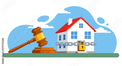 Arrested property with court gavel vector illustration icon