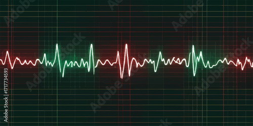 The EKG monitor displays a blue heartbeat wave graph showing the pulse rate of medical health and life