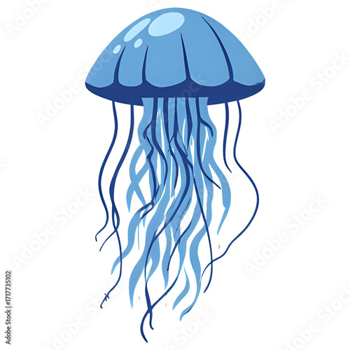 Floating Jellyfish with Elegant Translucent Tentacles | Graceful Underwater Jellyfish Illustration with Flowing Tentacles | Ethereal Jellyfish Floating in Ocean Depths | Transparent Tentacled