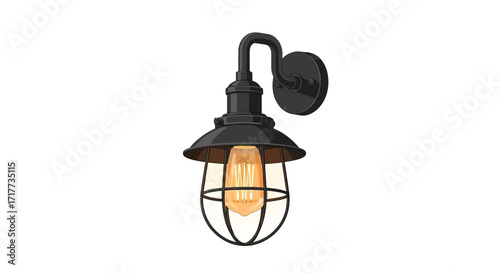 Black Industrial Wall Lamp with Edison Bulb isolated on white background