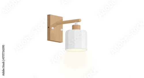 Minimalist wall lamp with wooden base, illustration of interior lighting