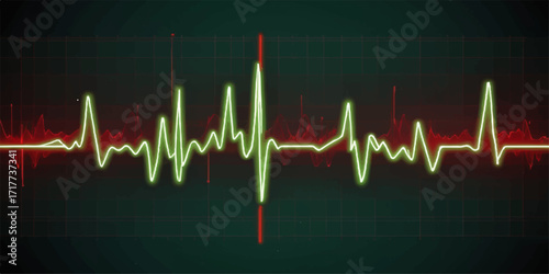 Cardiogram line on a green monitor illustrates a healthy heartbeat pulse