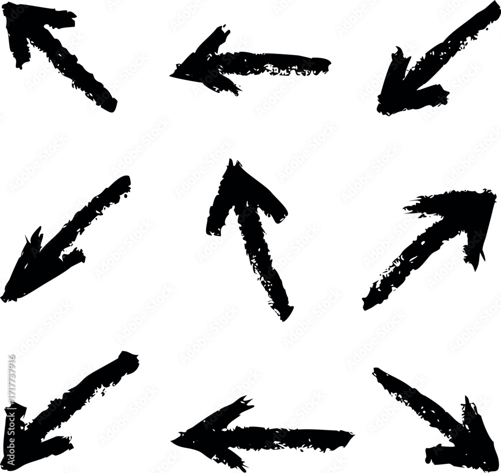 Collection of hand drawn black arrows and shapes