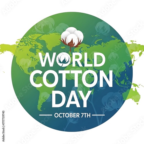 World cotton day october 7th celebration with earth and cotton flower