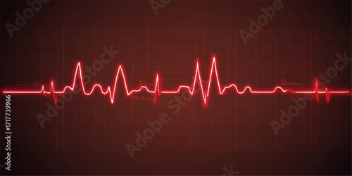 The image depicts a heartbeat monitor showing an ECG cardiogram wave that represents the pulse or rate of a healthy heart