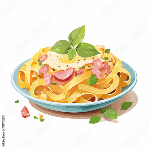 水彩画で描かれたカルボナーラのイラスト