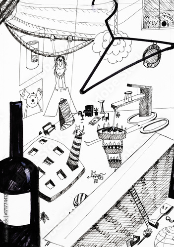 hand-drawn abstract sketch about household clutter