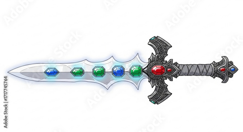 A gleaming fantasy sword adorned with colorful gems, exuding an aura of power and magic, perfect for epic adventures