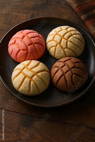 conchas mexican sweet bread traditional pastry stock photo
