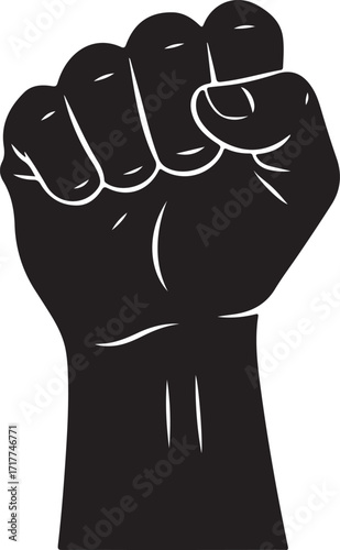 Cartoon raised fist black silhouette vector