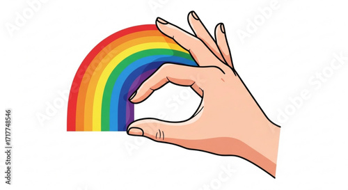 A hand holding a rainbow, a symbol of hope, diversity, and inclusion, representing a colorful and optimistic outlook