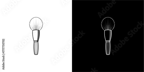 Illustration of a makeup brush, presented against contrasting black and white backgrounds.
