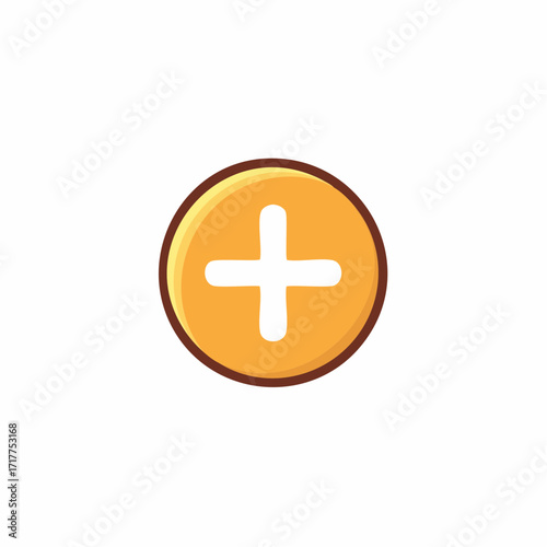 Vibrant yellow circular button with a white plus symbol for adding or positive action