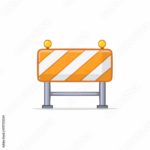Orange and white striped traffic construction barrier with yellow lights