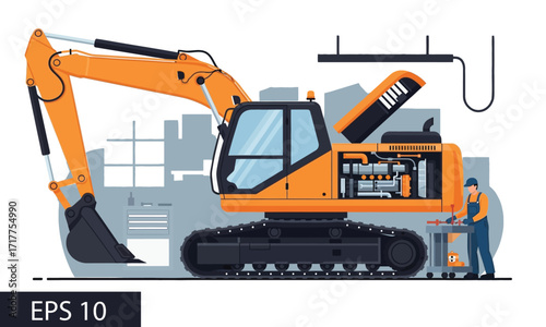 Excavator Vehicle Maintenance Servicing and Repairing Heavy Machinery