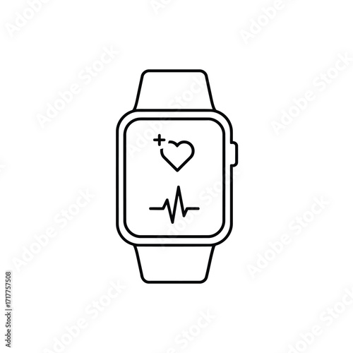 Flat icon of smartwatch with heart rate monitor icon