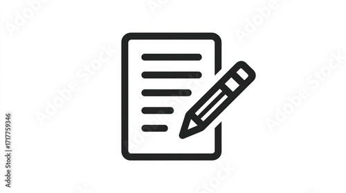 Simple black outline icon of a document with a pen/pencil