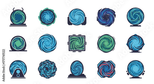 Collection of Mystical Orbs and Crystal Balls with Swirling Blue and Green Energy.