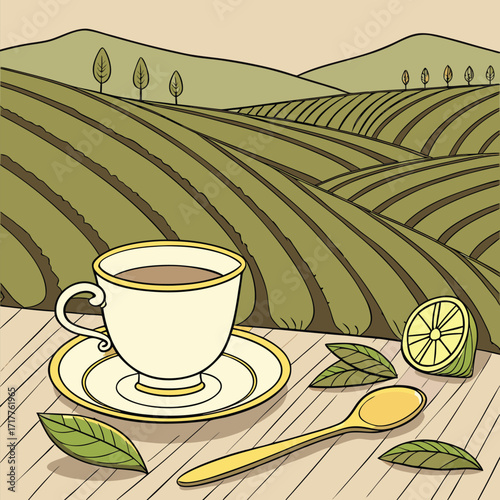  Steeped in Traditional Discover the art of the tea cup and spoon in Tea Hill Adobe Illustrator Artwork