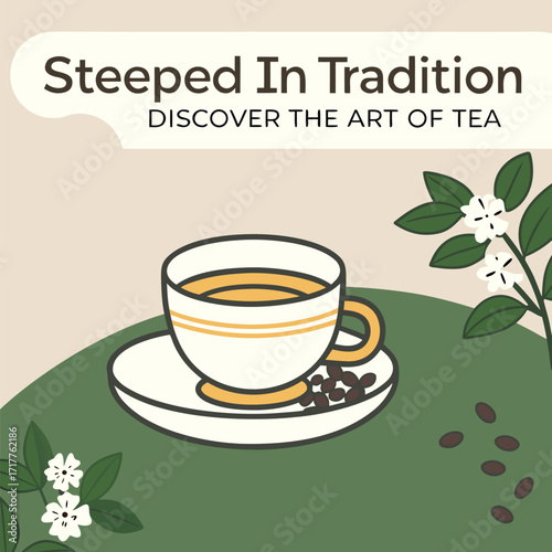 Steeped in Traditional Discover the art of tea with leaf and flower Adobe Illustrator Artwork