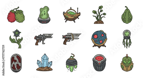 Collection of Sci Fi Fantasy Objects and Creatures.