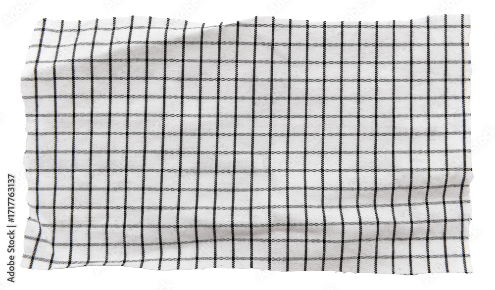 Fototapeta premium Piece of torn crumpled checkered fabric on a white background. Textile. Cellular tissue isolate