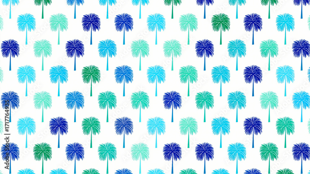 Fototapeta premium Textured blue mint palm tree seamless tropical aloha summer pattern design with refreshing hope and transformation 