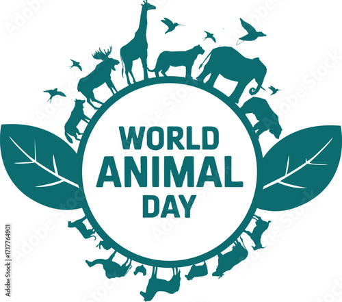 "Circular Wildlife Emblem Design for World Animal Day Celebration and Nature Awareness Campaign, world animal day