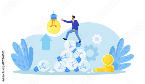 Business fail, aspiration to success. Effort to invent new innovation, motivation to success. Businessman learn from mistake. Finding new solutions, generating ideas, solving problems. Brainstorming