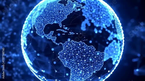 Digital globe, glowing with a network of light