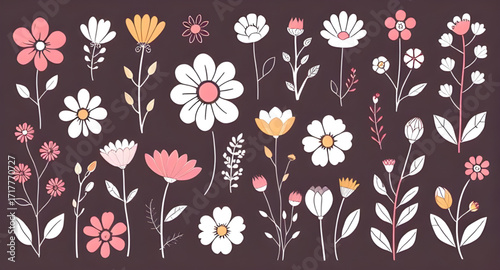 flower plant vector set, botanical illustration, floral collection, garden plants, blooming flowers, nature design, decorative flora, plant icon set, spring theme, botanical art, flower vector, garden