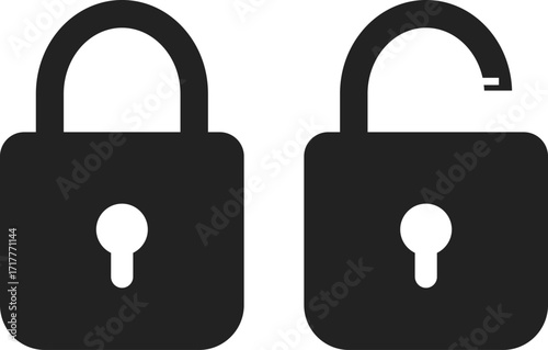 locked and unlocked icon set. Lock unlock symbol. Privacy or protection icons collection. Safety sign
