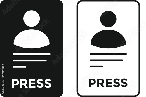 PRESS ID card icon set. Identification symbol for press journalist