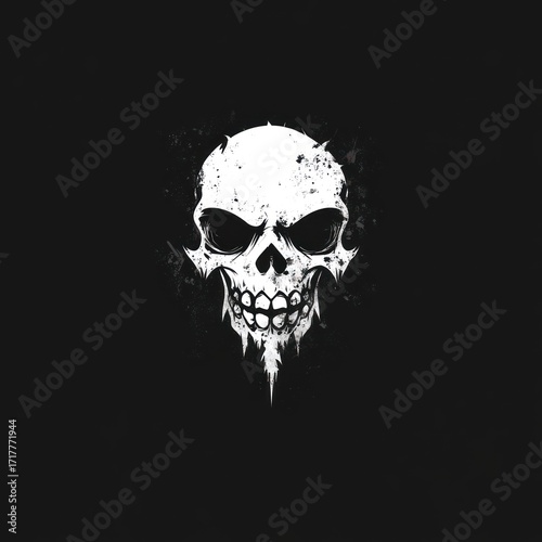 A striking skull design stands out against a dark background, showcasing detailed artwork