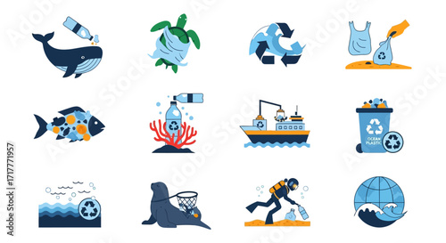 Ocean pollution wildlife marine animals plastic waste recycling.