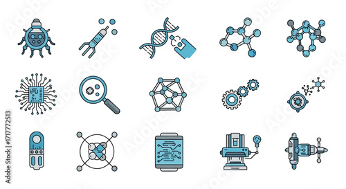 Science Technology Icons Set Genetic Engineering.