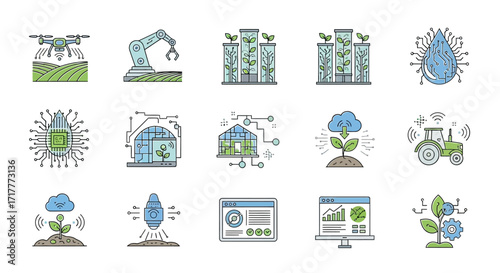 Smart Farming Technology Icons Set Agriculture Innovation Concepts.