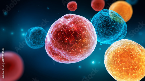 Glowing molecular structures of fat cells against a cosmic background, representing dietary impact.