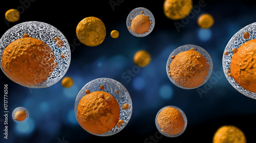 Glowing molecular structures of fat cells against a cosmic background, representing dietary impact.